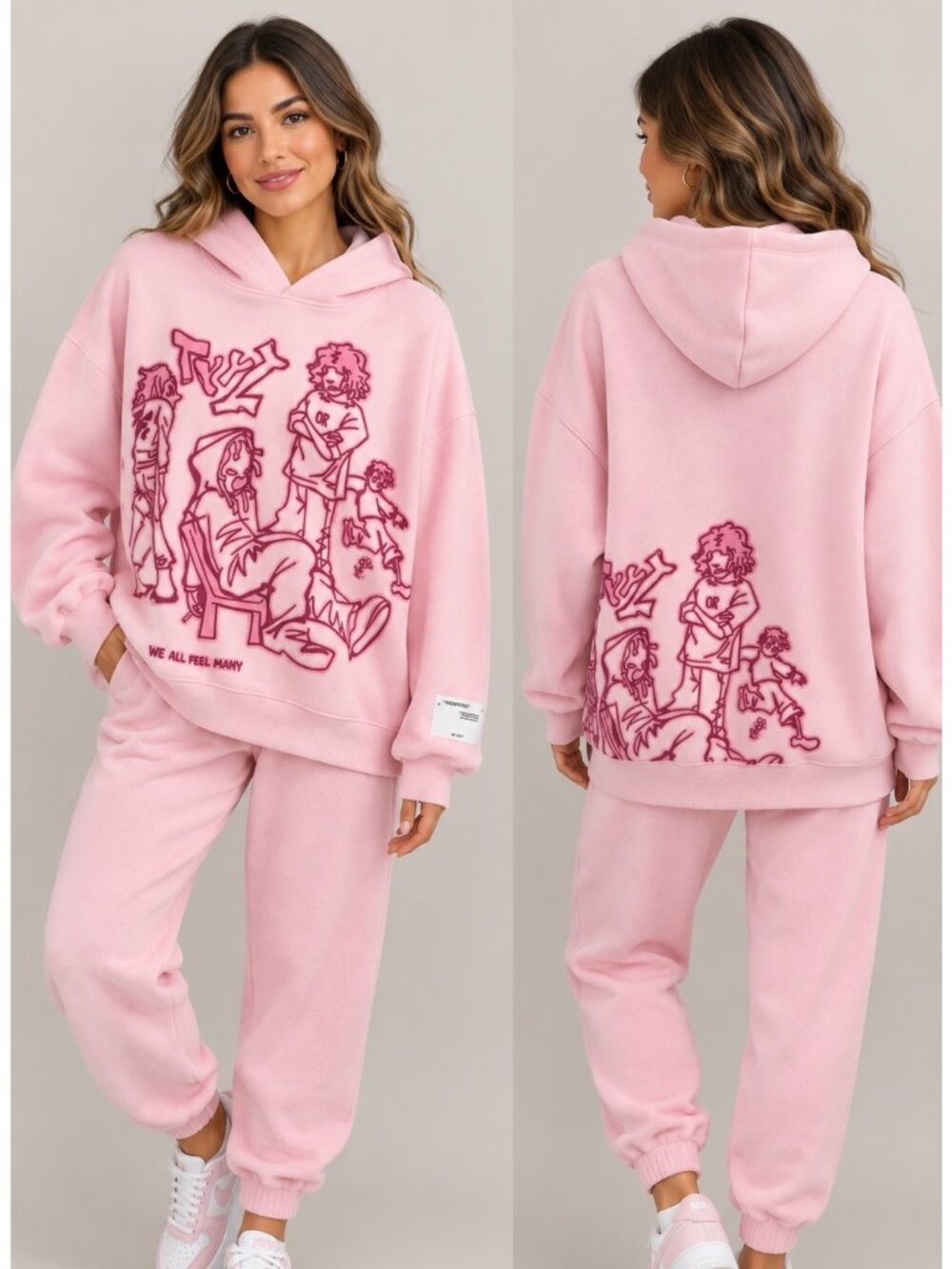 VAMTAC Womens Oversized Pink Hoodie Artistic Graphics Small  Cozy Cotton-Blend